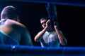 Arman Darchinyan rest in corner during Boxing match between national teamsÃÂ UKRAINE - ARMENIA Royalty Free Stock Photo